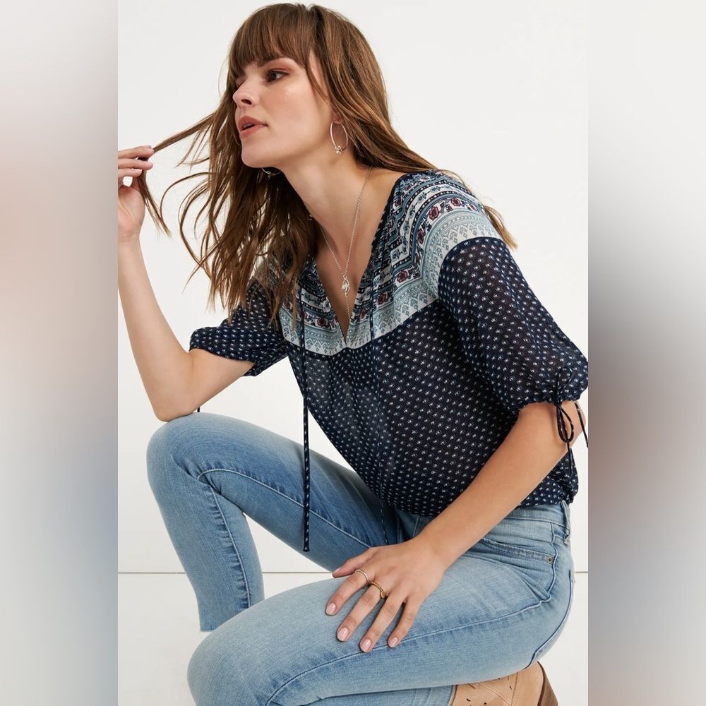 Lucky brand | Navy Blue Patterned Women's Top